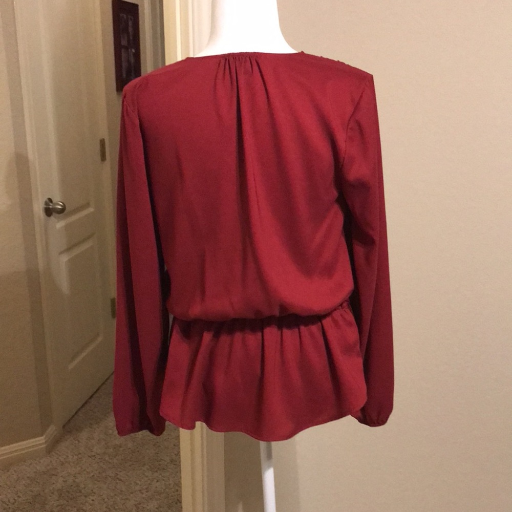Ann Taylor -long sleeve faux wrap top -red; size S - Picture 2 of 5